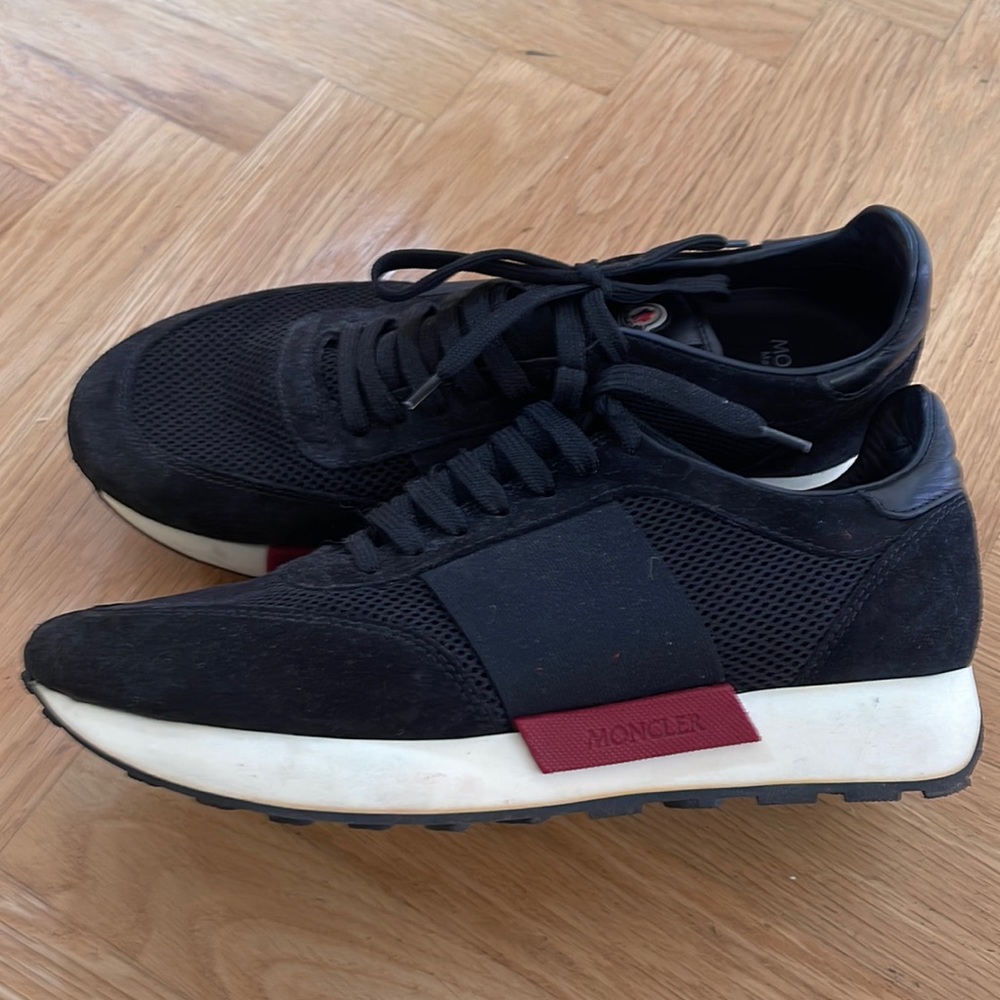 *SOLD* Moncler Mens Suede and Mesh Sneakers in Black with red accents